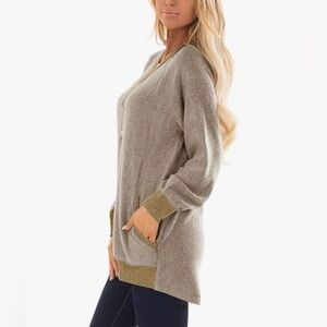 GADEWAKE Women’s Khaki Brown Long Sleeve High Low Pocket Blouse Sweatshirt Sz. M